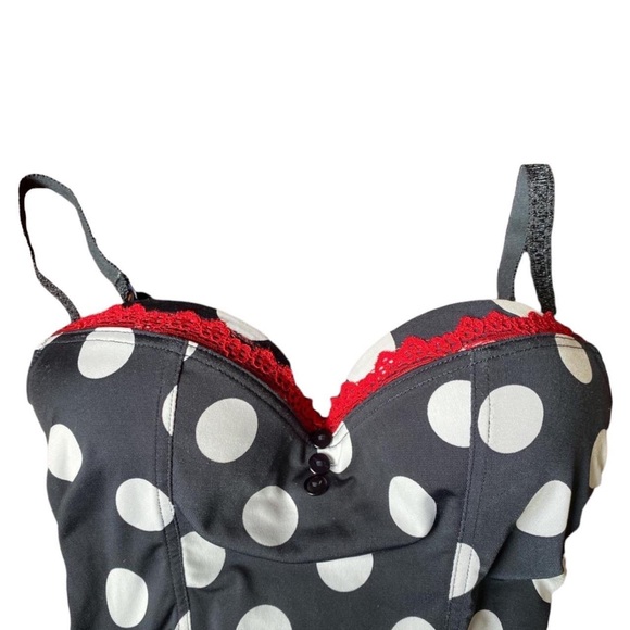 🚢Navy corset with white polkadots in white and red lace and push up🚢 - Picture 2 of 3